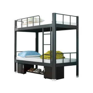 Modern Steel Double-layer Double-bed Frame with Storage Stairs and Bed Boards Suitable for Adult Dormitories