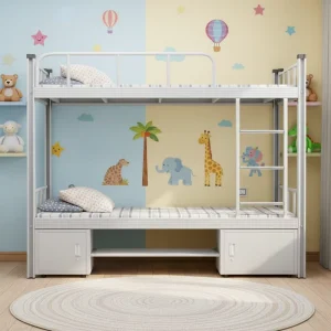 Modern Strong Metal Loft Bed with Stair and Wardrobe Dormitory Bed with Desk and Storage Drawers for Apartment Use