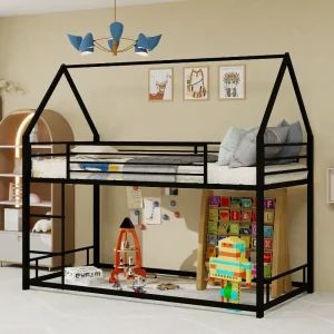 Modern Twin Bunk Bed Frame Heavy duty Metal Construction Guardrail for Child Teen Noise Reduced Bedroom School Use ODM OEM