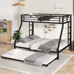 Modern Twin XL Over Queen Space Saving Steel Bunk Bed Frame with Twin Size Trundle Bed Storage 2 Side Ladder ODM OEM Available
