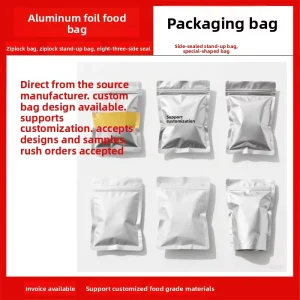 Moisture-Proof Aluminum Foil Stand-Up Pouch Food-Grade Metallized Zipper Bag for Snacks and Tea