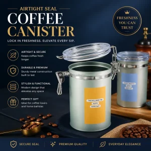 Multi-Purpose Clip-Sealed Metal Food Storage Jar for Coffee Loose Tea and Dried Nuts