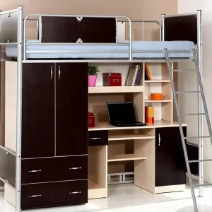 Multi functional University Student Housing Furniture Set Modern Metal Adult Full Size Loft Bed with Wardrobe