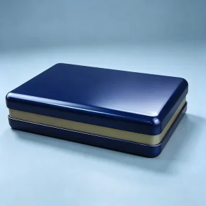 Navy Blue Rectangular Metal Food Box for Cookies, Custom Printed, Food Grade Tin Box