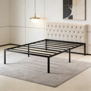 New Design Easy Assembly Heavy Duty Wood Metal Space Saving Modern Dormitory Double Bed Frame Queen King Size