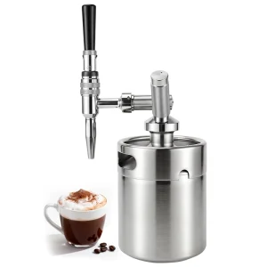 Nitro Cold Brew Coffee Maker 64oz Stainless Steel Mini Keg with Stout Creamer Faucet Nitro Keg Coffee Growler