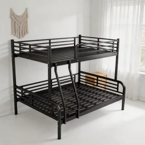 Noise free Modern Steel Bunk Bed Industrial Style Black Metal Double Bed for Apartment and Hostel