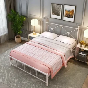 Nordic Full Size Metal Bed White and Black Children Bedroom Metal Skeleton Frame Bed Household Bed for Boys and Girls