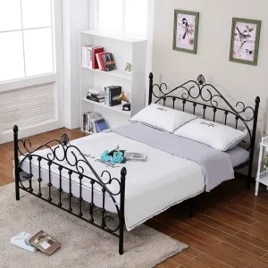 Nordic Iron Double Bed Frame Simple for Adult Villa Rental and Home Use Metal Bed