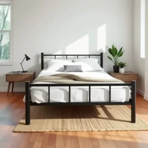 Nordic Simple Modern Iron Bed Durable Metal Frame Soft Bed Single Double Size Red Color Living Room Dormitory Rental Home Use
