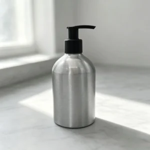 OEM 250ml Brushed Silver Empty Refillable Aluminum Pump Bottle with Dispenser for Skincare and Liquid Soap