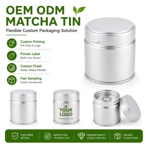 OEM 50g Tinplate Metal Packaging for Matcha Powder with Inner Lid Moisture-proof Opaque