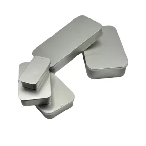 OEM Custom Silver Sliding Push Pull Tin Box Set LFGB Food Safe Rectangular Mini Metal Container Recyclable Glossy Lamination