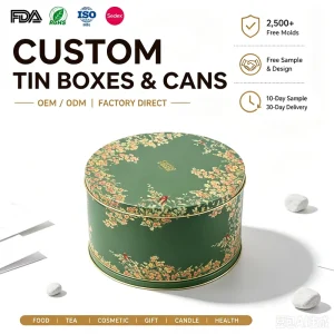 OEM & ODM Food Grade Round Metal Tin Container Customized Candy Sugar Cookie Packaging Tinplate Box for Cookies Biscuits