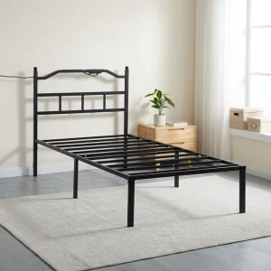 OEM ODM Strong Metal Bed Frame Heavy duty Steel 3500LBS Support with LED Light and Charging Function Metal Bed Frame