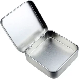 OEM Recyclable Rectangular Metal Hinged Tin Box, Silver, Custom Size, Portable Gift Box for Mint, Candy, Chewing Gum, and Food Storage