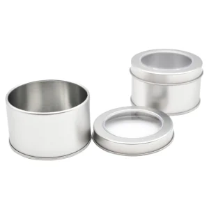 OEM Round Food Grade Sandwich Cookie Ground Spice Tinplate Tin Storage Box with Clear Window Lid