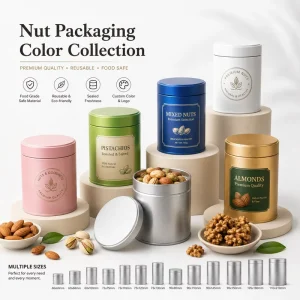 OEM Round Nut Tin Box Custom Printed Tinplate Can for Nut Packaging