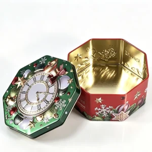 Octagonal Embossed Tin Box Custom Food Grade Tinplate Christmas Gift Packaging for Chocolate Candy Cookie Tea Snacks OEM Factory