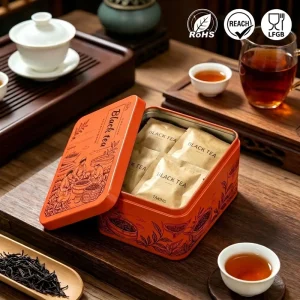 Orange Square Tea Tin for Black Tea, Airtight Moisture-Proof Tinplate Container