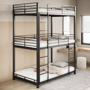 Original Factory Heavy-duty Modern Metal Frame Space Saving Triple Beds with Safety Guardrails Adults School Hotel