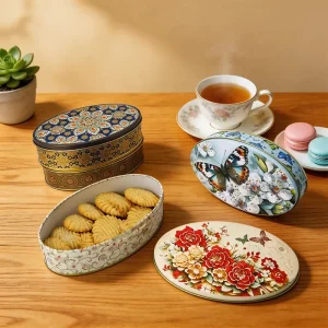 Oval Food-Grade Tinplate Box for Biscuits Candy and Gift Packaging