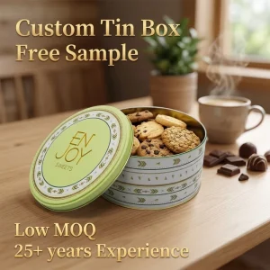 Oven Safe Food Grade Round Gold Tin Box Chocolate Cookies Cake Biscuit Sugar Snack Eco Friendly Recyclable Metal Packaging