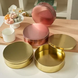 Oven-Safe Round Metal Tin Box, Rose Gold, Food-Grade Cake, Cookie and Biscuit Storage Container