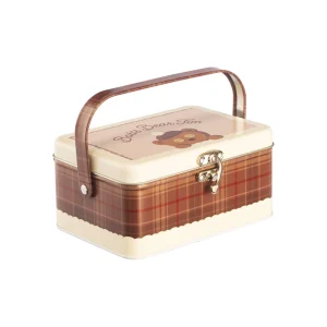 Patterned Rectangular Tin Lunch Box with Handle for Kids, Toys, and School Food