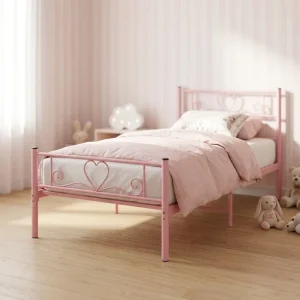 Pink Metal Single Bed Durable Minimalist Modern Design for Bedroom Apartment Hotel