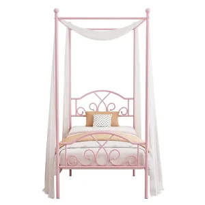 Pink Wrought Iron Nordic-style Large Canopy Four-poster Bed European-style Single/double Girls’ Vintage Metal Bed