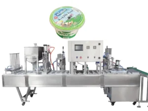 Pneumatic Rotary Cup Filling, Sealing and Capping Equipment with PLC, Automatic Feeding Pump for Beverage and Food Packaging