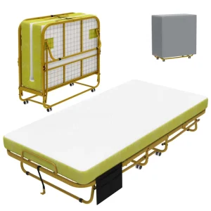 Portable Folding Bed Adjustable Single Bed with Wheels Metal Foldable Bed for Bedroom&Office