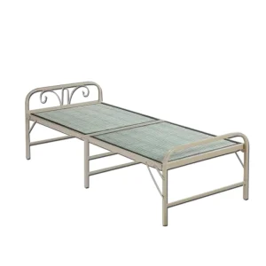 Portable Folding Metal Bed Single Size Office Nap Space Saving Iron Guest Bedstead with Mesh Base for Staff Dormitory Office