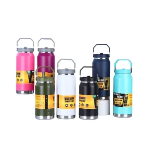 Portable Leakproof Double-Wall Vacuum 304 Stainless Steel Water Bottle 1200ml & 1600ml with Straw Lids