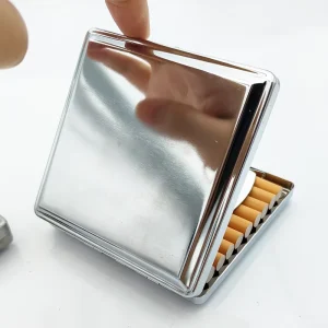 Portable Metal Cigarette Holder Case 90x86x18mm Brushed Silver Finish with Clip Hinge Portable Metal Box for Men Gift