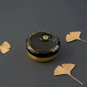 Portable Rotating-Lid Fireproof Black and Gold Tinplate Ashtray for Car, Travel, and Outdoor Use