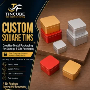 Portable Small square Tin Box for Tea Candy Mints and Mini Gifts Custom Printed Tinplate case Color Finish Factory Direct