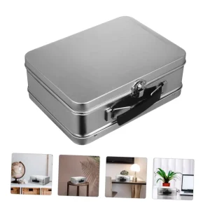 Portable White Sliver Black Tin Box with Handle Toy Gift Metal Case for Lunch Candy Chocolate Food Storage