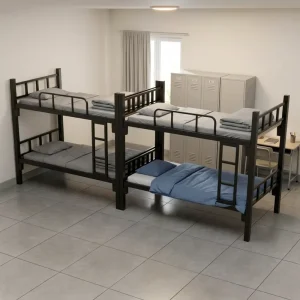 Practical Metal Bunk Bed Sturdy Steel Double Decker Bed with Wooden Board for Construction Site and Staff Dormitory