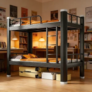 Premium Custom Steel Double Bunk Bed for Adults Reinforced Heavy Duty Frame for Long Lasting Use in Dormitory or Apartment