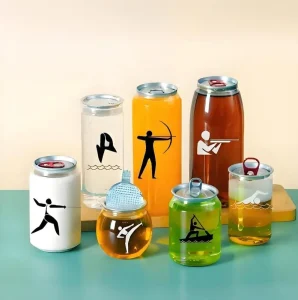 Premium Empty Clear PET Beverage Can OEM Printed Logo Disposable Fully Open Metal Lid for Sparkling Water