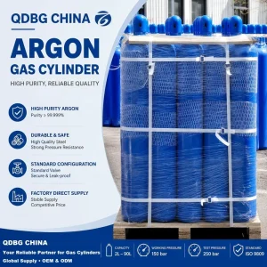 QDBG China Factory 40L 150Bar Argon Gas Tank 99.999% Argon Gas High Pressure Industrial Steel Gas Cylinder Exported