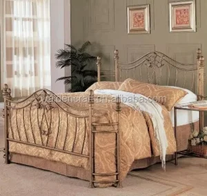 Queen Metal Bed With Headboard and Footboard Gold Finish