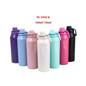 RTS in Stock 550ml 750ml Stainless Steel Drink Bottle Gym Sport Motivational Insulated Stainless Steel Water Bottle with Handle