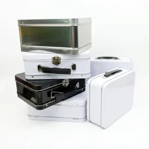 Ready to Ship Suitcase Style Metal Tin Box with Handle & Lock Large Rectangular Tinplate Storage Case for Gift Cookies Documents