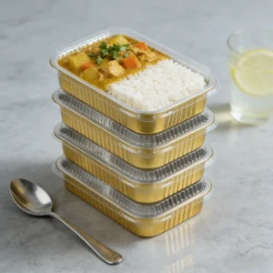Rectangle Aluminum Foil Containers With Flat Lids for Easy Stacking and Space Saving Storage