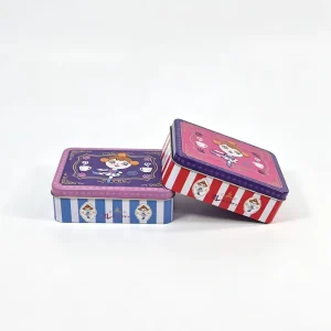 Rectangle Cartoon Print Lidded Tinplate Gift Tin Box for Candy Tea Jewelry Wedding Baby Shower and Party