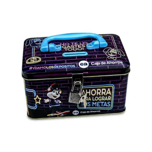 Rectangle Children’s Tin Money Box with Lock and Key