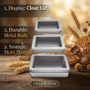 Rectangle Metal Tinplate Candy Box with Custom Printing and Transparent PVC Window Lid